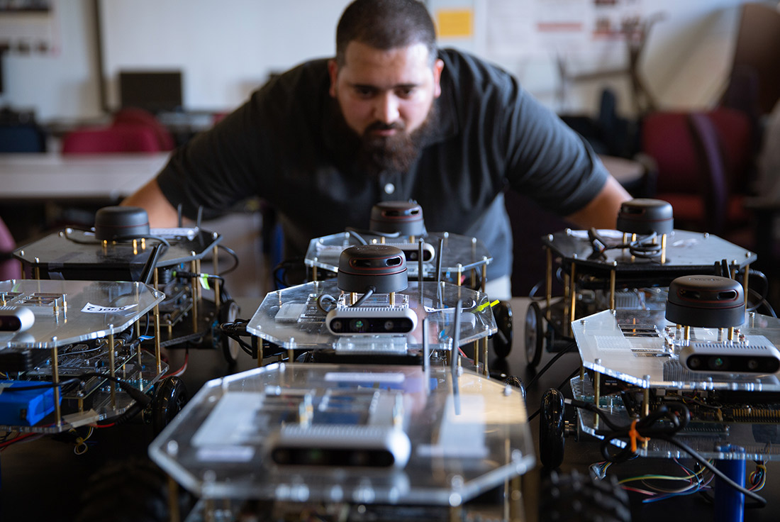 A student observes a broad range of electronics and circuits while studying for a master’s degree in electrical engineering.